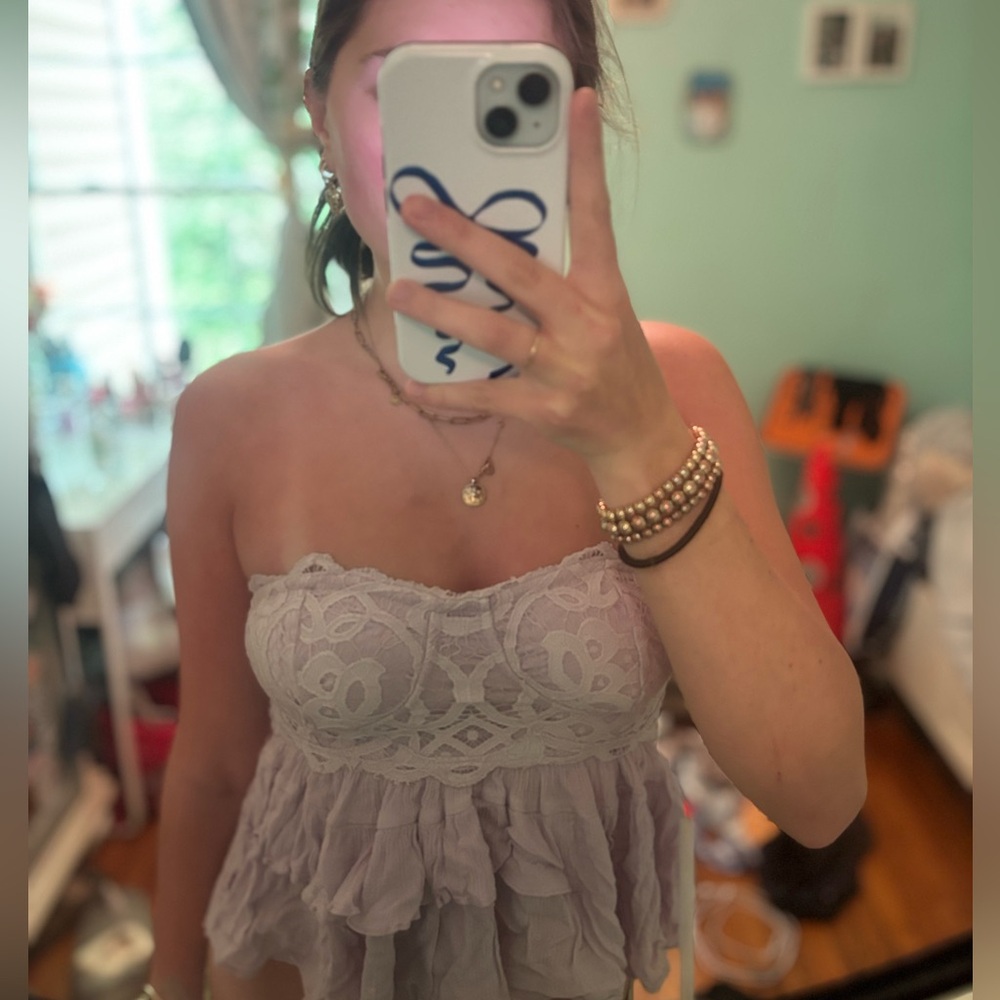 Free People Lavender Lace Strapless Top